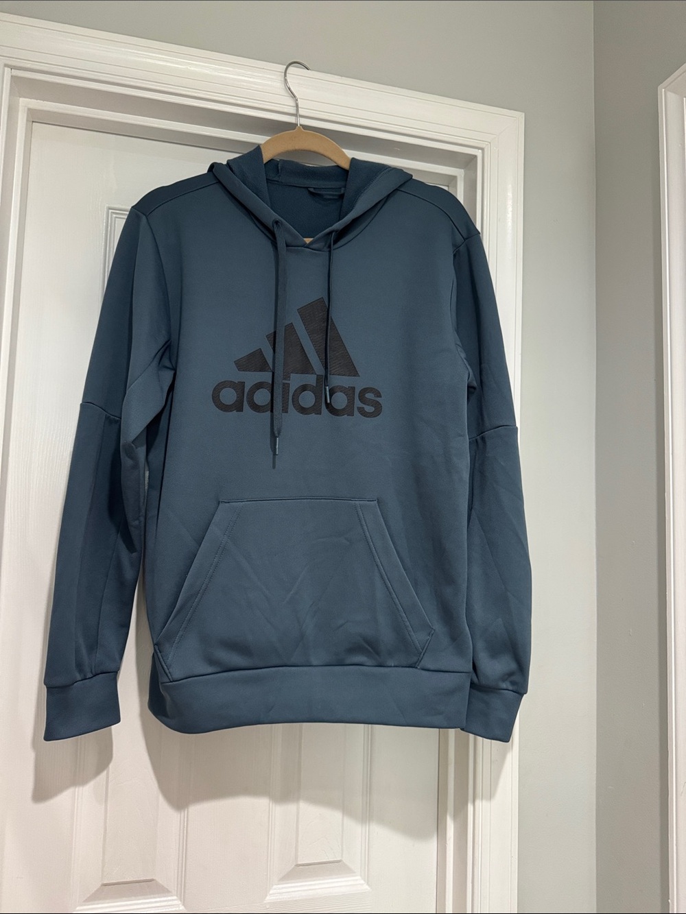 adidas Men's Slate Blue Pullover Hoodie with Black Logo
